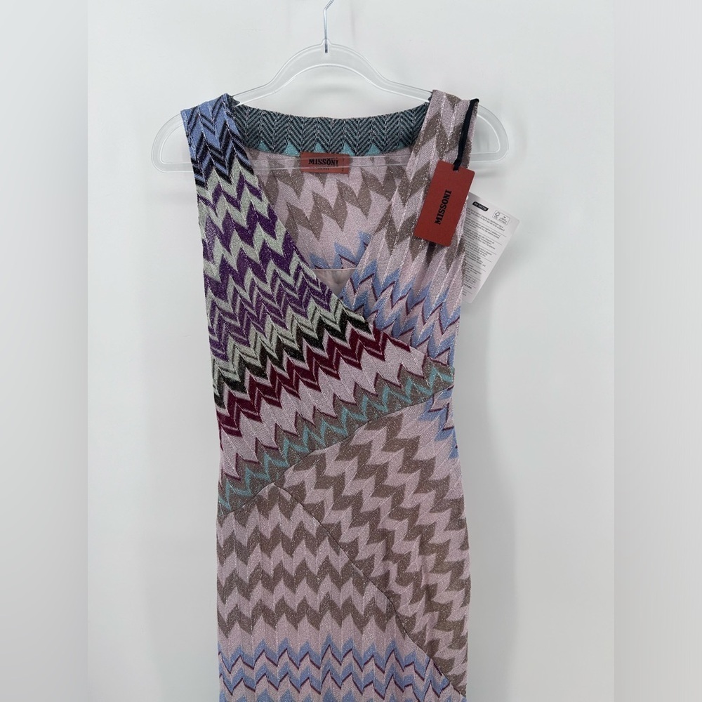 NWT  Missoni Zig Zag Faux Wrap Multicolor Midi Dress Size IT 40 US S - Picture 7 of 16